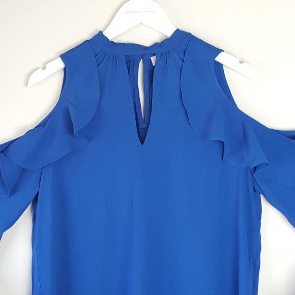 LOFT | Ruffle Cold Shoulder Mixed Top - Picture 4 of 8